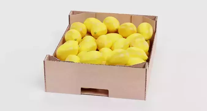 Lemons in Box - Filled Cardboard Produce Crate 3D model 4