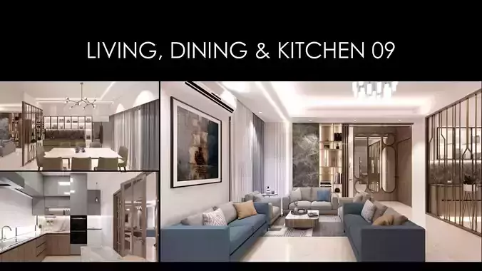 MODERN LIVING-DINING AND KITCHEN 09 INTERIOR