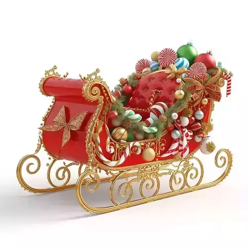 Ornate Christmas Sleigh 3D Model Fully Loaded Prop