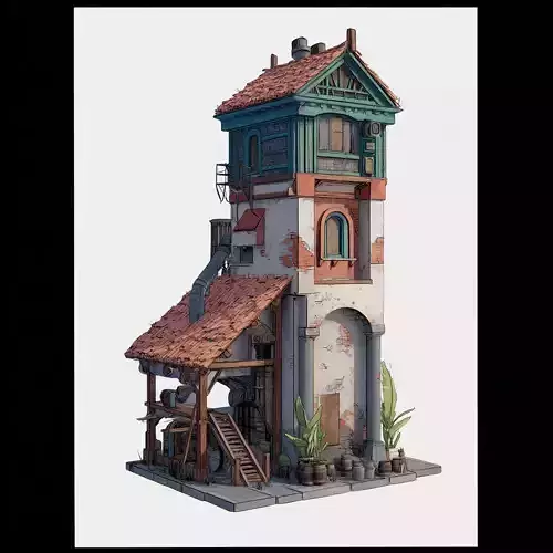 Stylized Industrial Architecture Set 3 3D model 7