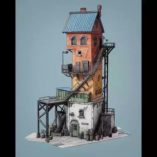 Stylized Industrial Architecture Set 3 3D model 6