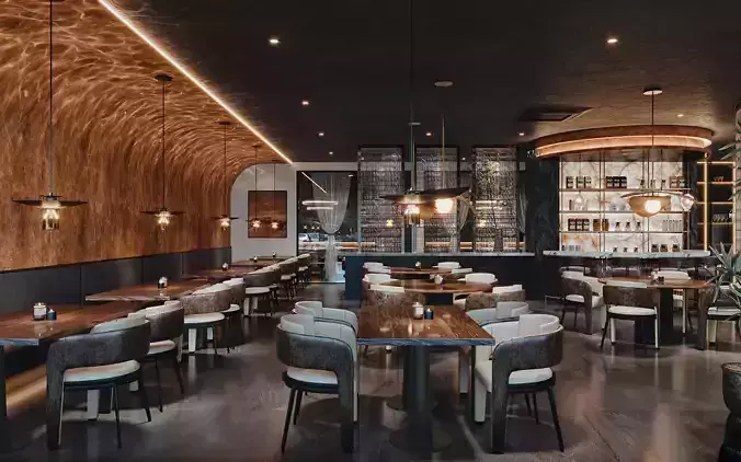 Luxury Fine Dining Restaurant with Round Banquet Table