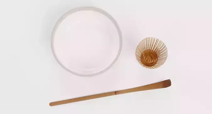 Matcha Tea Set - Traditional Bowl with Whisk and Spoon 3D model 4