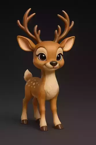 Gentle Reindeer - Stylized Cute Deer Sculpture 3D Model
