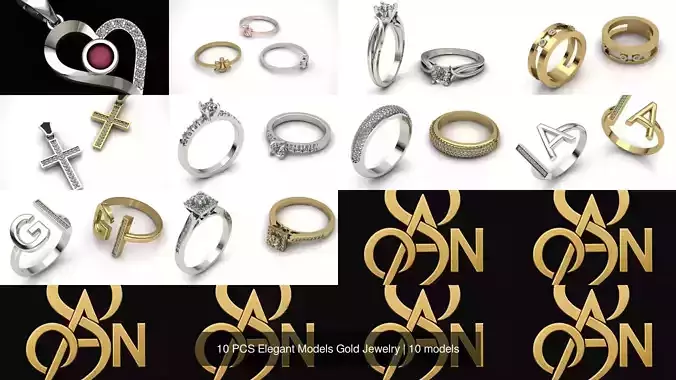 10 PCS Elegant Models Gold Jewelry