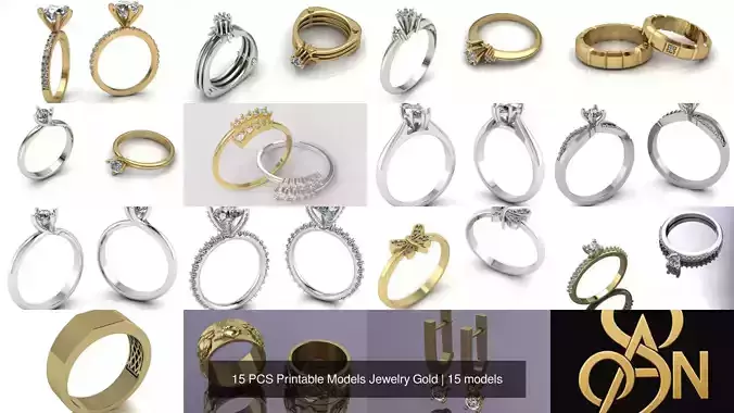 15 PCS Printable Models Jewelry Gold