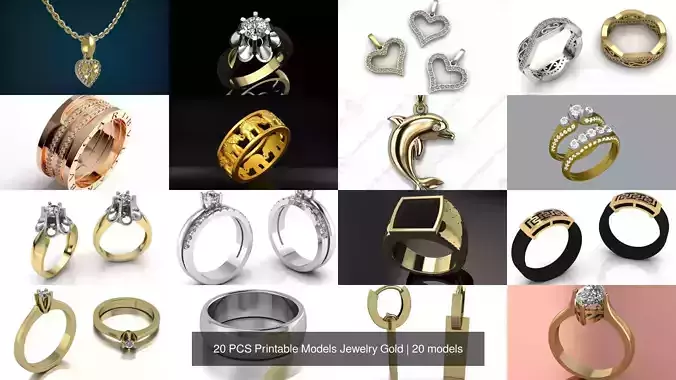 20 PCS Printable Models Jewelry Gold