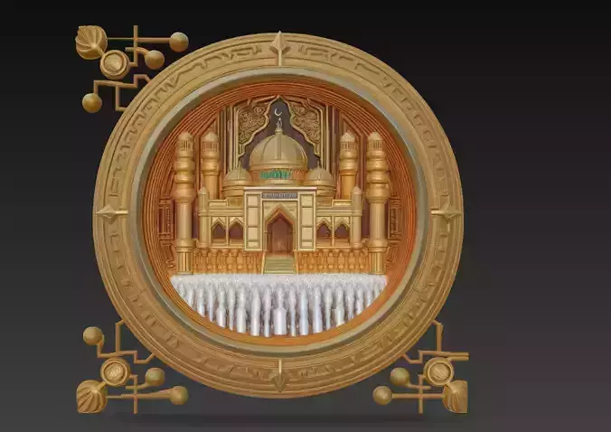 Majestic Mosque Relief - Islamic Sacred Architecture Sculpture
