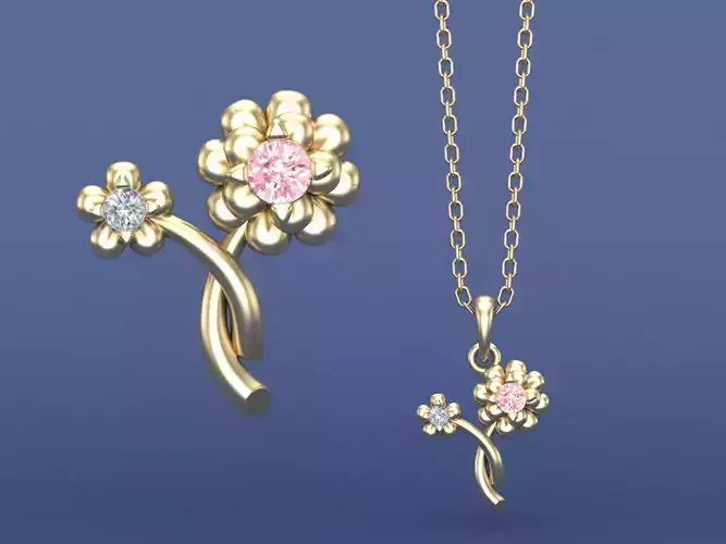 Cosmos Flower Minimal Pendant Necklace CAD 3D Design