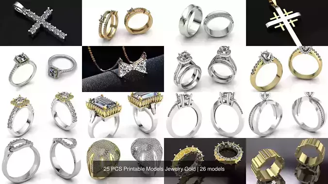25 PCS Printable Models Jewelry Gold