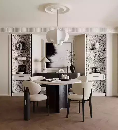 Elegant Modern Dining Nook with Abstract Art