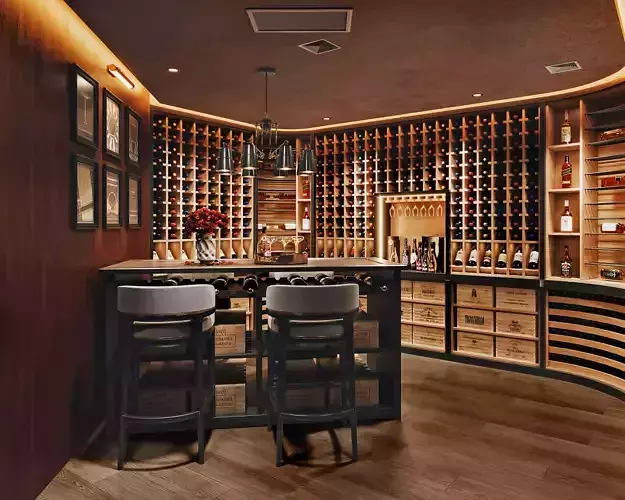 Luxury Home Wine Cellar Bar with Wooden Racks