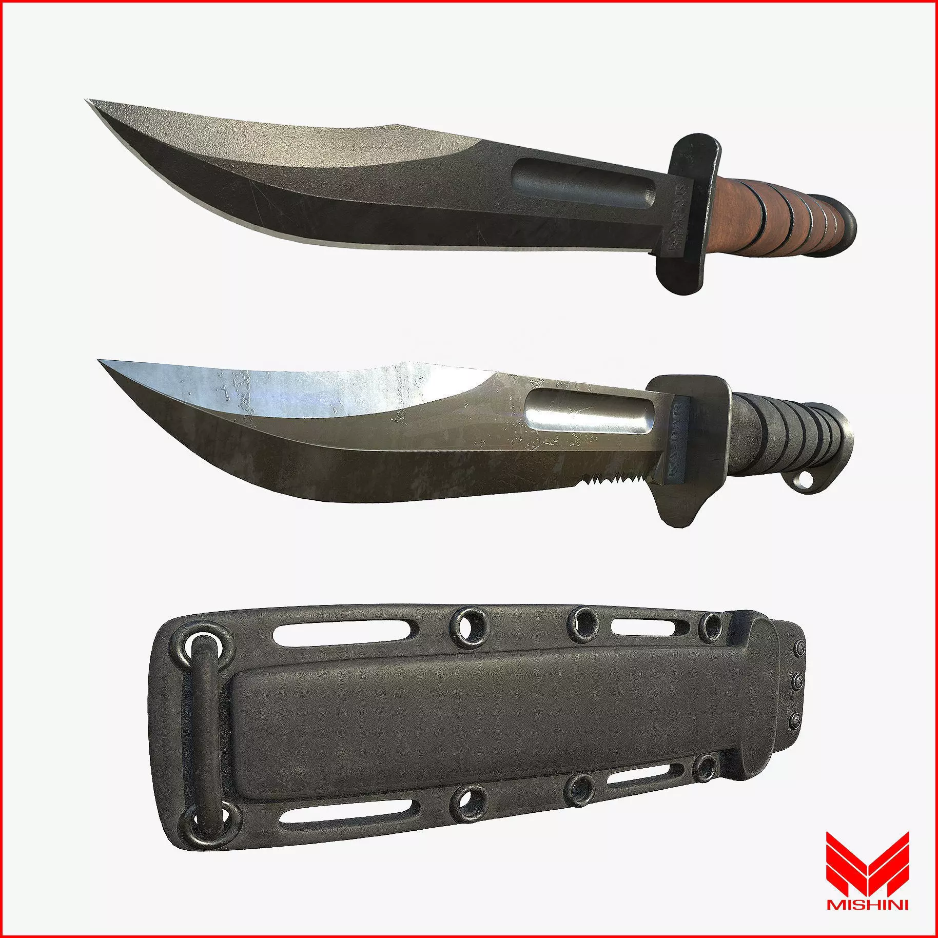 Kabar Knife Pack with Sheath 3D model_0
