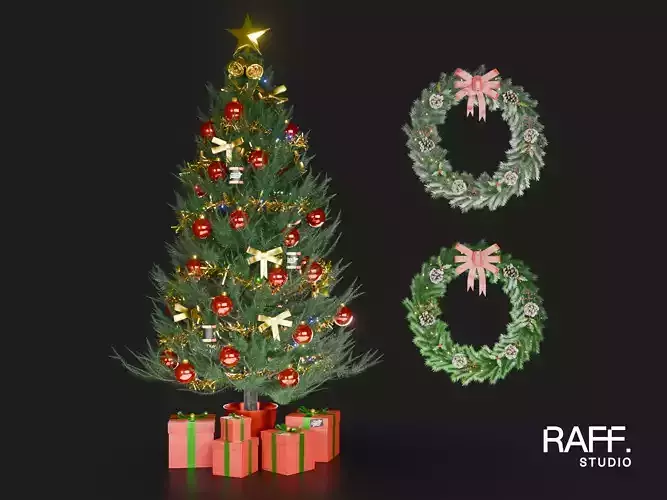 Christmas 3D Pack - Tree - Green and Snow Garlands - PBR 4K-8K