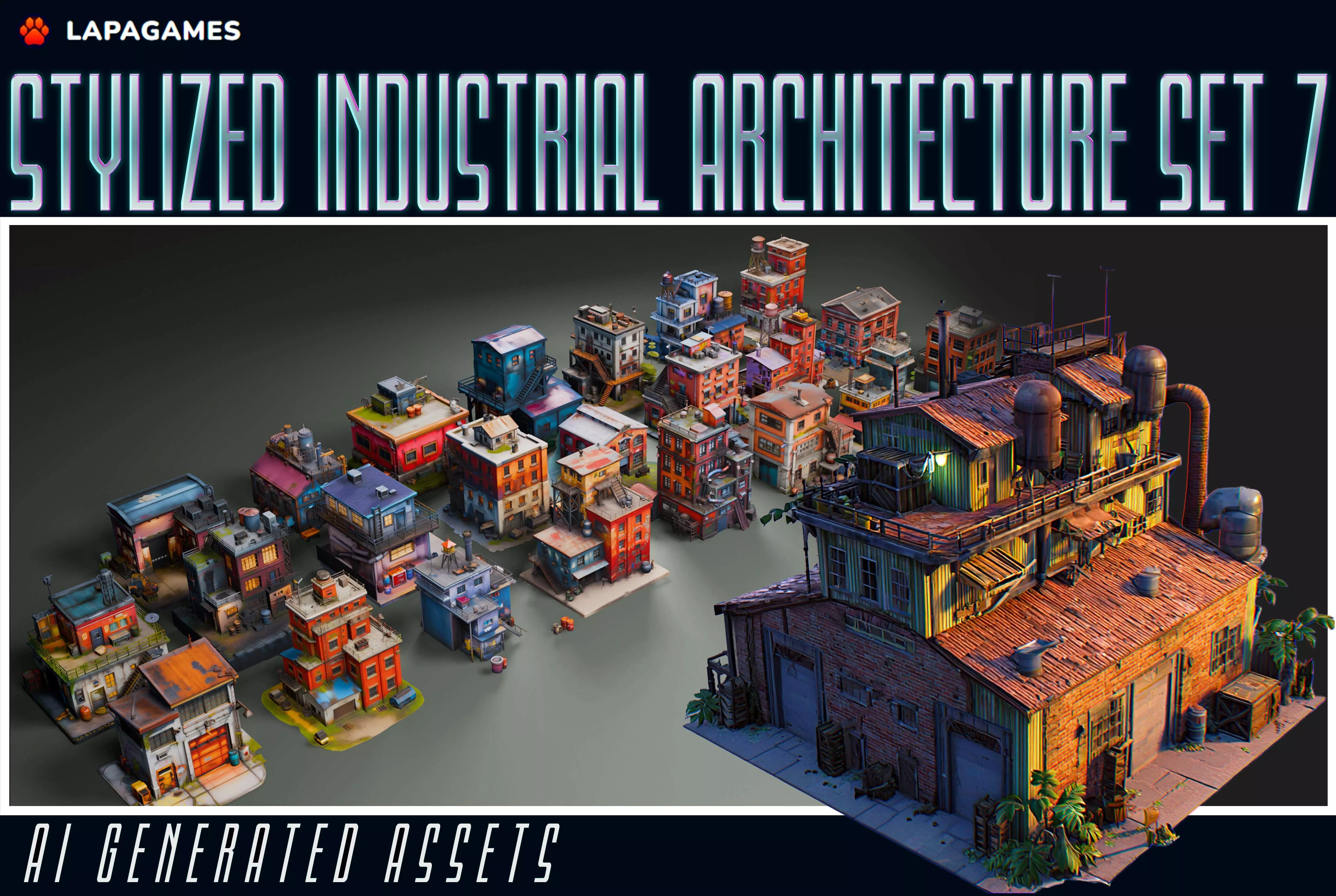 Stylized Industrial Architecture Set 7 3D model