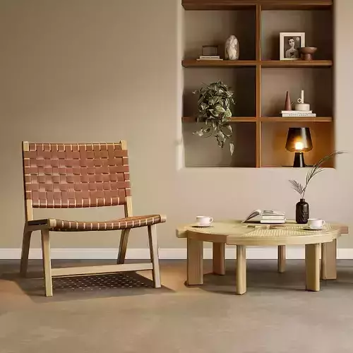Japandi Reading Corner with Woven Lounge Chairs