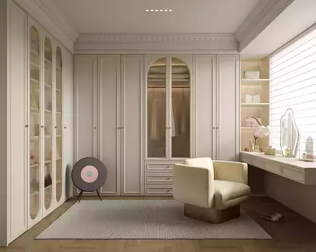 Luxury Cream Walk-in Closet Dressing Space