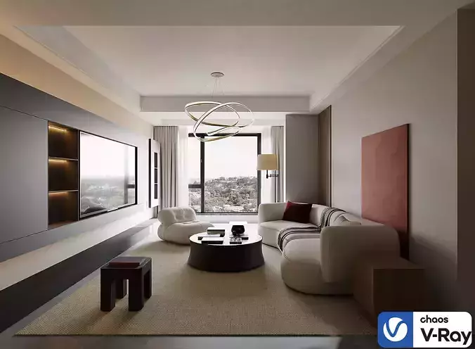 Warm Minimal Living Space with Modern Sofa and Linear Fireplace