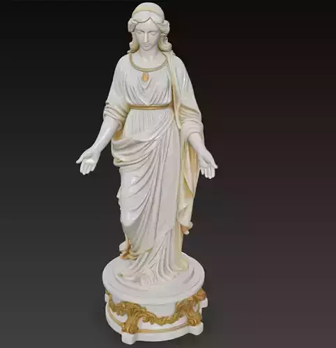 Holy Serenity - Virgin Mary White Marble and Gold Sculpture