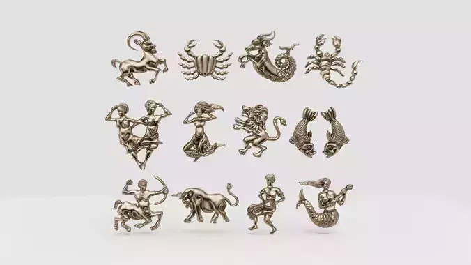 Collection of 12 zodiac sculptures