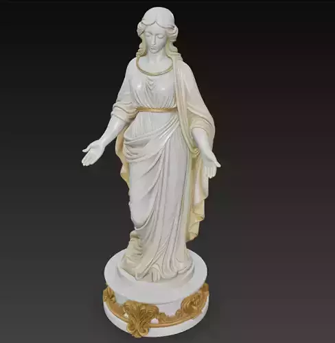 Divine Elegance - Virgin Mary Marble and Gold Sacred Sculpture