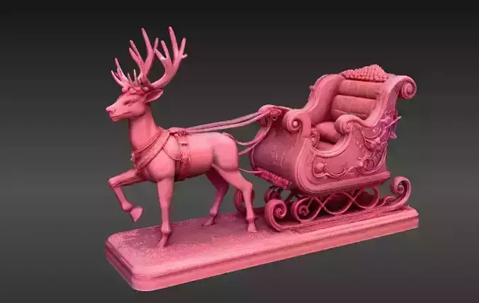 Reindeer Sleigh 3D Model Christmas Winter Decor Print-Ready