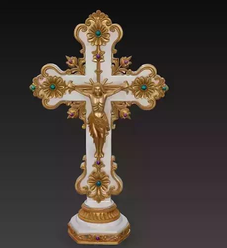 Divine Majesty Cross - Gold and Marble Ornamental Crucifix 3D