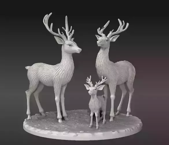 Winter Deer Family 3D Model Christmas Print-Ready