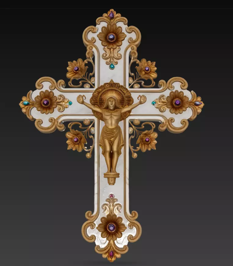 Divine Glory Cross - Ornamental Gold and Ivory Crucifix 3D Model 3D print model