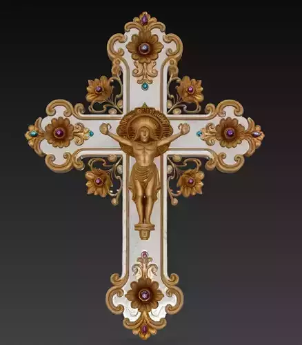 Divine Glory Cross - Ornamental Gold and Ivory Crucifix 3D Model