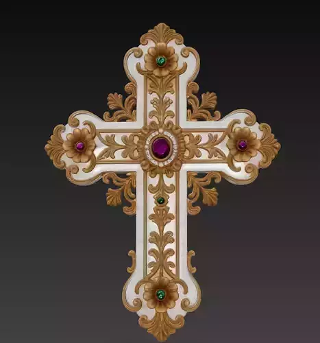 Golden Harmony Cross - Ornamental Baroque Religious Sculpture