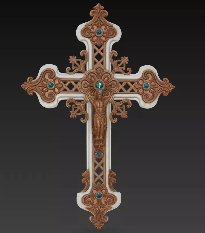 Sacred Crucifix Cross - Ornamental Baroque Religious Sculpture 3D print model