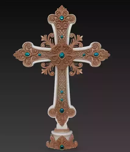 Royal Emerald Cross - Ornamental Baroque Religious Sculpture