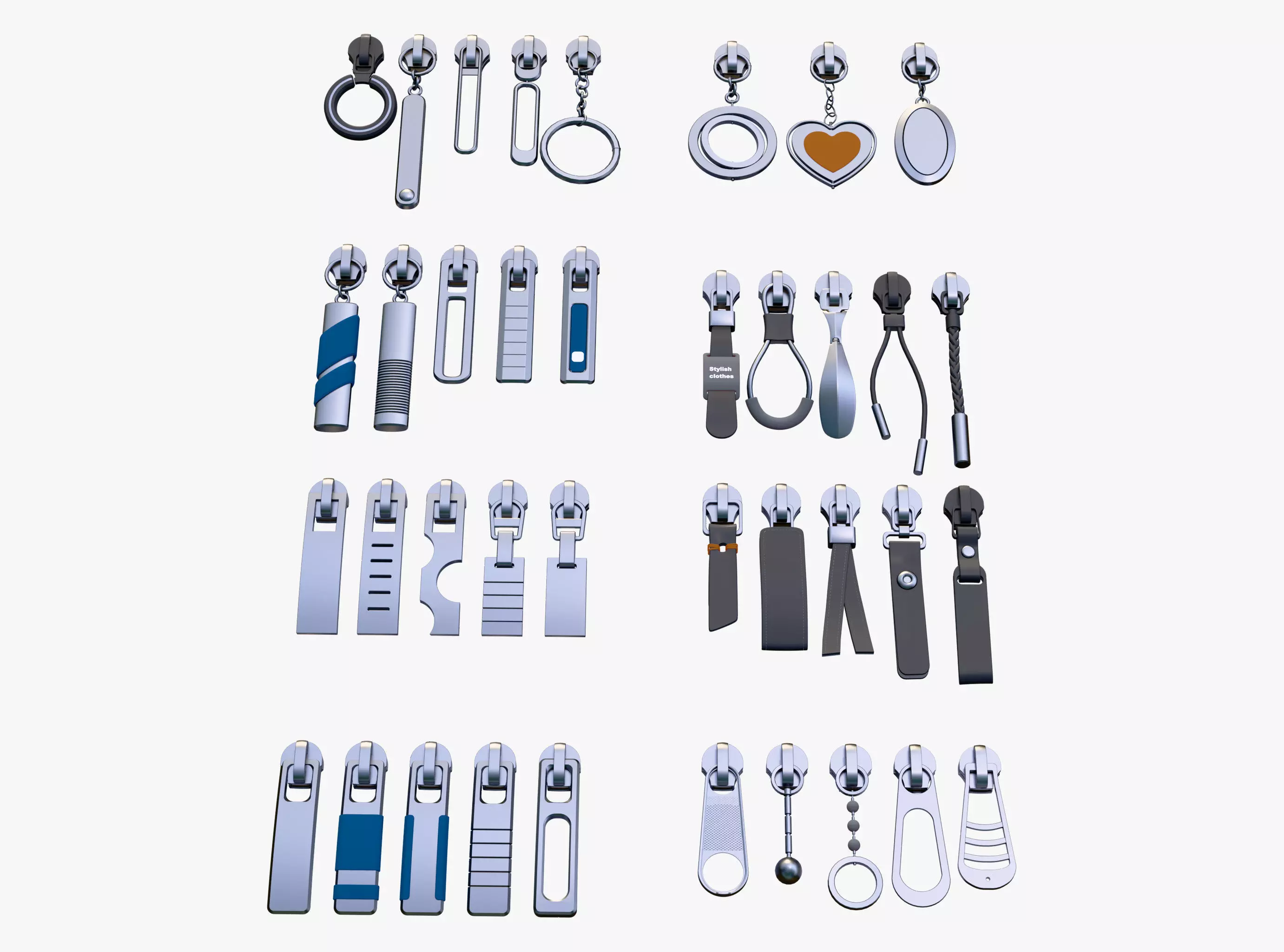 Zipper Pullers 38 Pieces Set M1 3D model