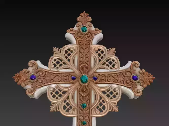 Sacred Jewel Cross - Ornamental Decorative Religious Sculpture