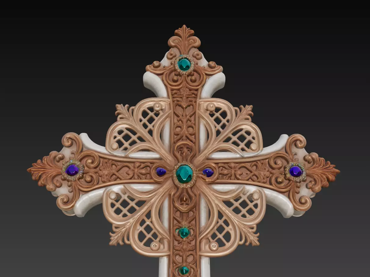 Sacred Jewel Cross - Ornamental Decorative Religious Sculpture 3D print model
