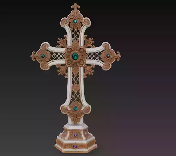 Ornamental Gem Cross - Decorative Baroque Religious Sculpture 3D