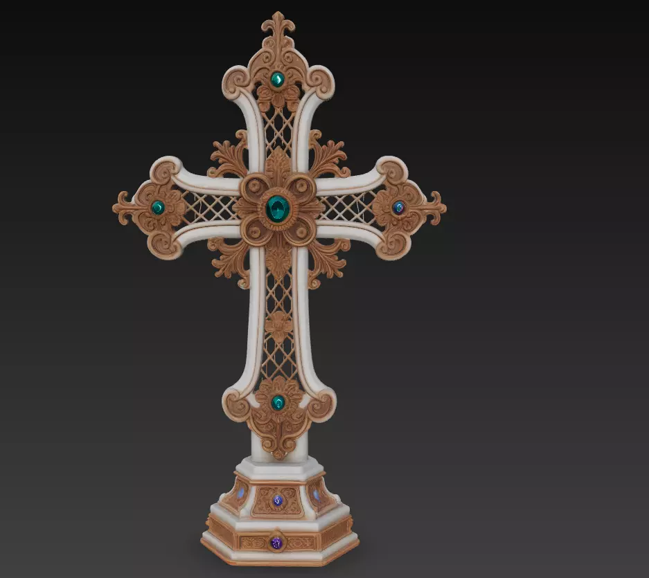 Ornamental Gem Cross - Decorative Baroque Religious Sculpture 3D 3D print model