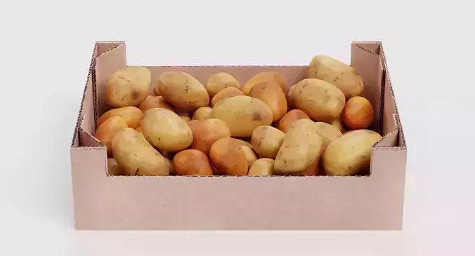 Potatoes in Box - Filled Cardboard Produce Crate 3D model 2