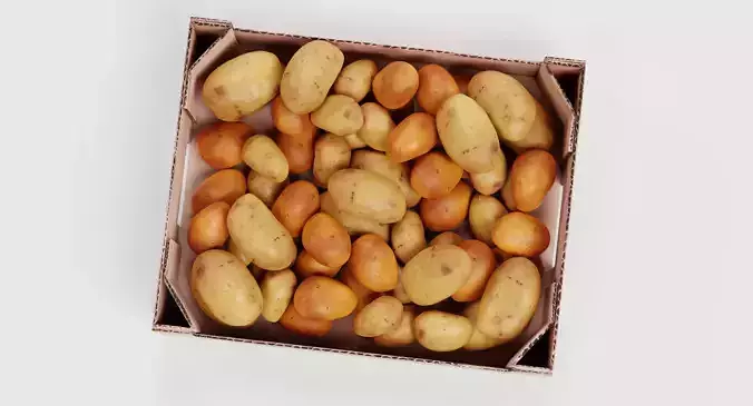 Potatoes in Box - Filled Cardboard Produce Crate 3D model 7