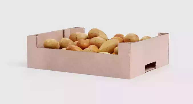 Potatoes in Box - Filled Cardboard Produce Crate 3D model 6