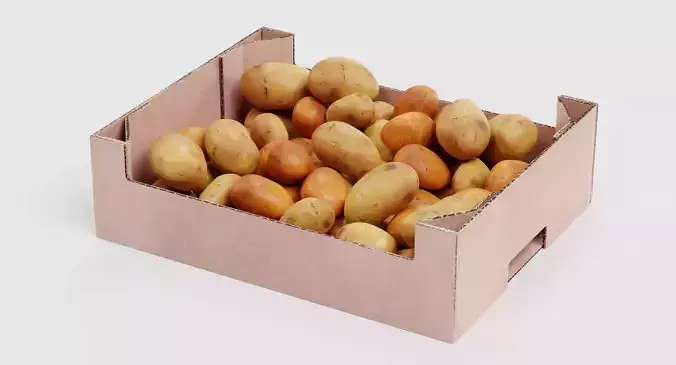Potatoes in Box - Filled Cardboard Produce Crate 3D model 5