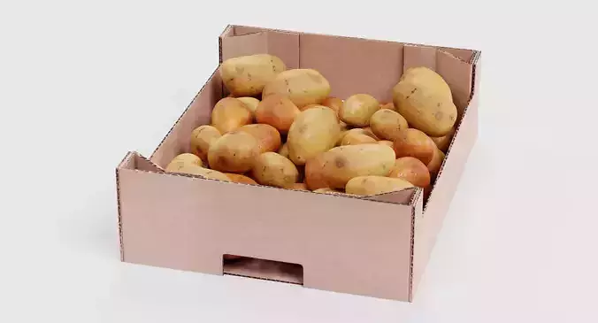 Potatoes in Box - Filled Cardboard Produce Crate 3D model 4