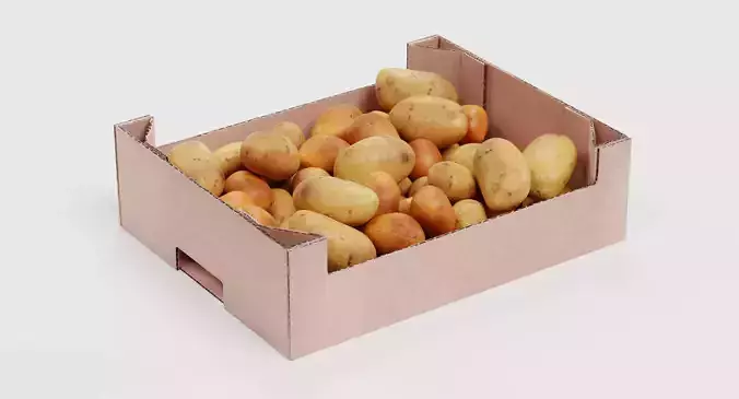 Potatoes in Box - Filled Cardboard Produce Crate 3D model 3