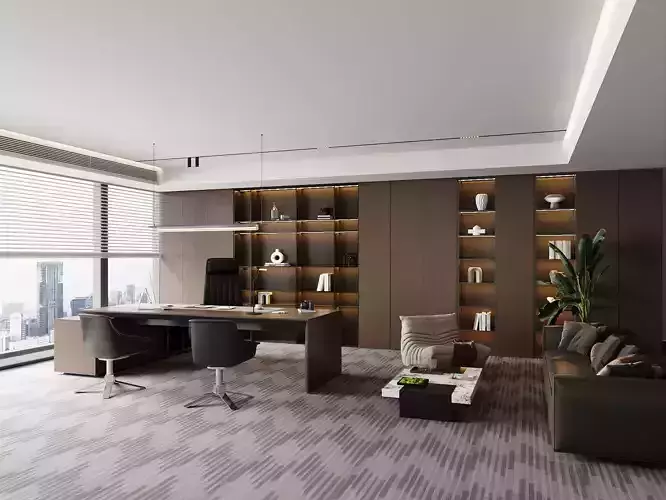Luxury Executive Office with Modern Desk and Lounge Area