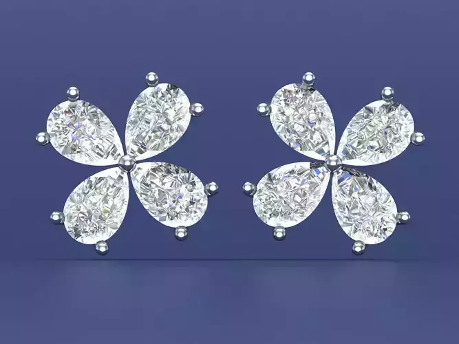 Pear Shaped Cluster Diamond Studs Earrings 3D CAD Design 