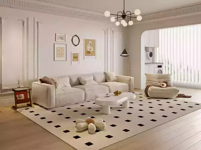 Cozy Cream Living Lounge with Soft Modular Sofa