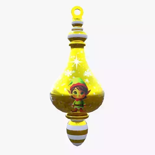 Charming Elf Holiday Golden Bauble 3D Model PBR Low Poly