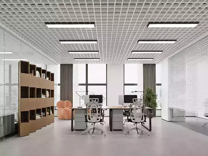 Modern Open-Plan Office Workspace with Glass Partitions