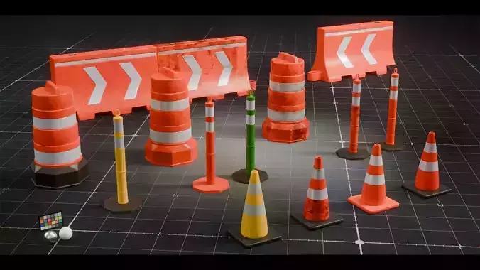 Low Poly Traffic Environment Kit  Road-Props-Signs-Barriers
